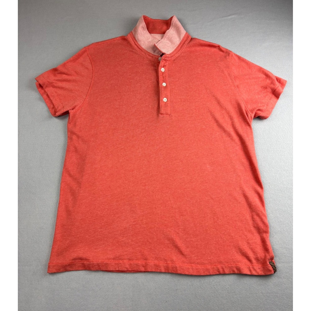 Billy Reid Coral Pink Short Sleeve Knit Polo Shirt Size XL